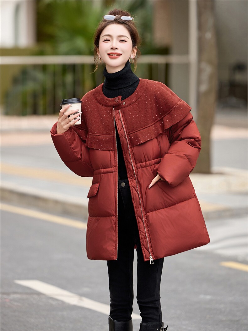 BAO款主推，现货荷叶边拼接短款羽绒服女2025冬季新款保暖外套,女装羽绒服,仟媚宠