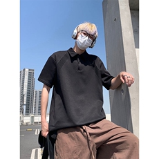 日系拼接polo衫短袖T恤男士夏季宽松潮牌五分袖T3641-特价P25，男装T恤，电商A007