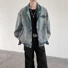 手工钉珠装饰西装领牛仔外套男韩系宽松廓形夹克JK009P138，男装工装外套，星座512-1（原513-3）
