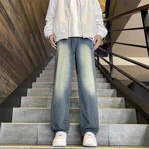 秋季新款港风日系复古水洗重磅阔腿直筒休闲牛仔裤男 ZK3752-P50图片