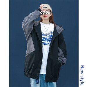 2021春季新中性风大码男女港风撞色拼接连帽ins潮流外套J6071-P70图片