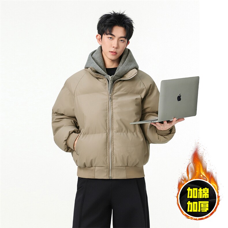 现货高品质重磅工艺美式高街假两件PU皮棉衣男女加厚棉服外套,男装棉衣,电商A443