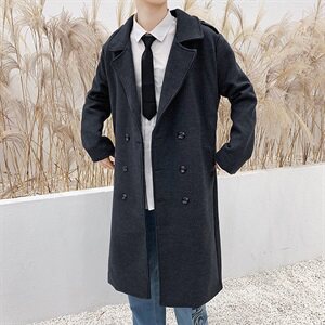 2020冬款呢大衣加长双排扣呢风衣男款拉风呢衣男外套冬装D501P135图片