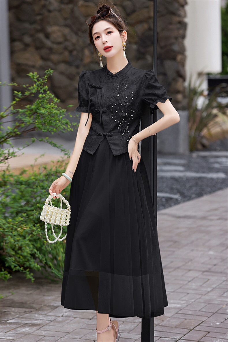 现货2026年夏季新中式刺绣淑女时尚千金风两件套套裙,女装套装/套裙,兰菲阁