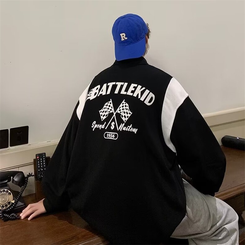 秋季宽松百搭潮流卫衣美式复古印花赛车服长袖POLO衫男W5338-P33,男装卫衣,星座512-3