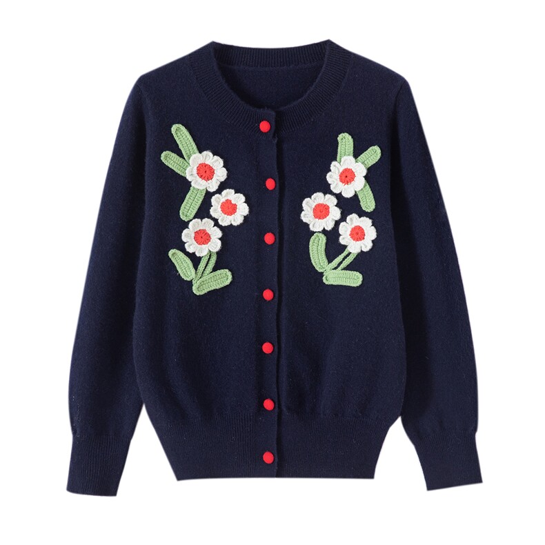 2025年秋季开衫长袖手工钩花开衫，女装羊毛衫，佰米娇羊绒