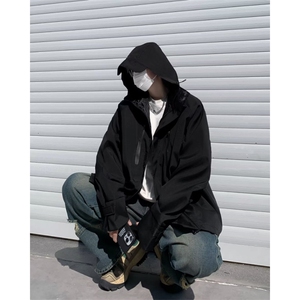 机能风连帽街休闲痞帅气工装外冲锋衣男春秋季潮牌外套C428/P65图片