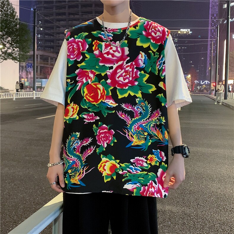 夏季大码东北大花布男背心坎肩运动马甲男装风民族牡丹花MJ01,男装背心/马甲,星座115A(原星座507）