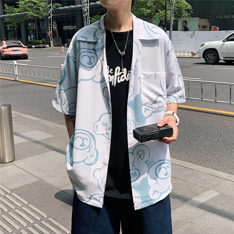 1港风休闲情侣大码短袖衬衫男潮帅气半袖衬衣男士寸衫DCS766P40控,男装衬衫,星座226-2