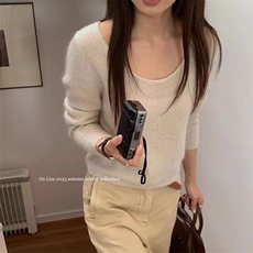 秋季舒适显瘦百搭U形领打底衫柔软羊毛针织衫修身显瘦百搭，女装针织衫/毛衣，恒恩羊绒