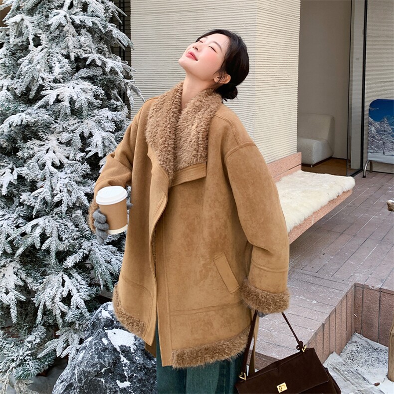 新款有数据韩系大翻领皮毛一体2C277-9518-P215-K338,女装皮草,2C277