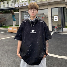 量大优供抖音视频支持得物配合二开美式满天星亮片短袖T恤MTX319，男装T恤，电商A486