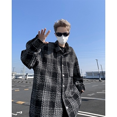 复古格子衬衫男女休闲工装衬衣撞色翻领情侣外套XZ212-QCS299-P63，男装衬衫，星座212