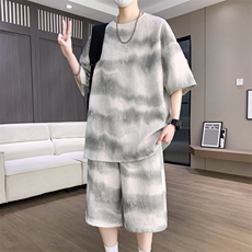 港风套装男扎染满天星圆领宽松休闲短袖T恤短裤套装TZ6630-P55，男装牛仔裤，星座310B-3