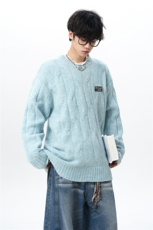 8XL-M圆领毛衣男秋冬慵懒风宽松情侣装麻花针织羊毛衫MY19004P68，男装针织衫/毛衣，电商B312