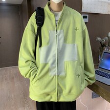 秋季撞色拼接设计感百搭卫衣潮复古绿色夹克外套男W5137-P57，男装夹克，星座512-2