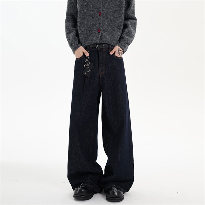 春季美式ins高街hiphop深蓝丹宁色直筒牛仔裤货号K25131P60，男装牛仔裤，电商A063