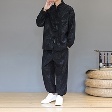 2025秋冬新款灯芯绒风龙纹休闲套装唐装民族风2518-P140，男装民族服装，电商A057B