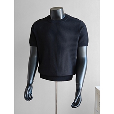 盗图老钱风坑条纹镂空冰丝圆领针织短袖T恤衫E77156/P55控78，男装T恤，电商A243