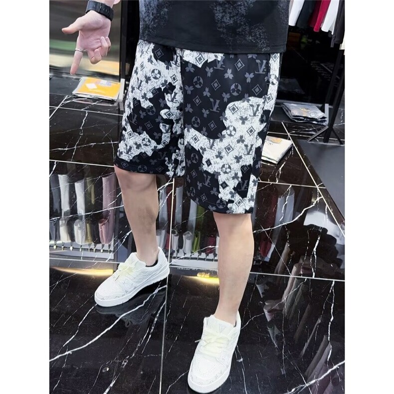 欧货高端冰丝印花休闲短裤男2025新款夏季潮牌薄款男士沙滩五分裤,男装牛仔裤,星座506A