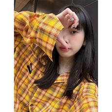 C09-P30美式多巴胺长袖格子衬衫女薄款秋季衬衣大码胖妹妹，男装衬衫，电商B323A