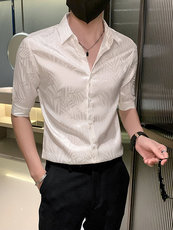 店主风社会小伙男士提花七分袖衬衫男301A-1/CS583/P55，男装衬衫，星座301A-1