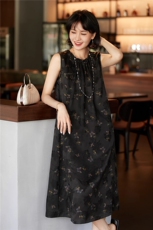 连衣裙蝴蝶印花新中式套装连衣裙，女装连衣裙，梦白服饰厂
