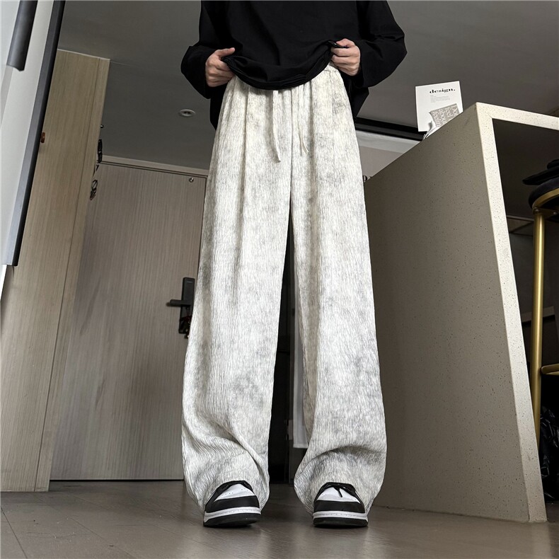 网图扎染树皮皱休闲裤男女同款直筒垂感阔腿长裤K2641-P40,男装休闲裤,星座1213
