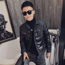 冬季社会小伙拼接牛仔亮面修身棉衣外套大货主推M808-P135控168，男装棉衣，星座308A