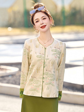 新中式国风外套女2025春秋新款今年流行超火小香风短款绿色花唐装，女装短外套，沁沁公主