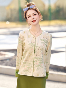 新中式国风外套女2025春秋新款今年流行超火小香风短款绿色花唐装图片