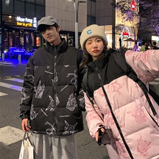 卡通印花小怪兽皮卡丘情侣学生短款轻薄拼色得物羽绒服男，男装羽绒服，星座301D-5(原星座1415）