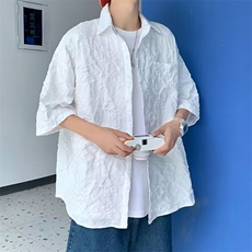 夏季宽松慵懒风小众中性衬衣男日系设计感短袖衬衫袖W3294-P36，男装衬衫，星座512-2