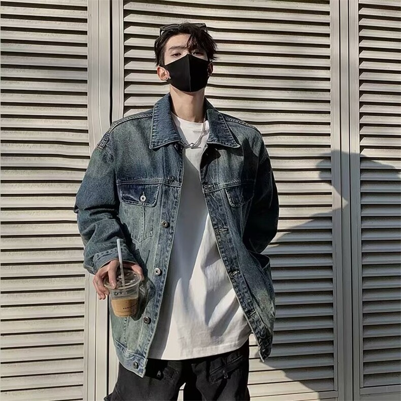 得物二开美式水洗做旧牛仔外套男复古显瘦夹克牛仔衣JK1291-P72,男装工装外套,星座1103-3