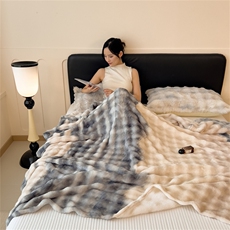 新款A类双面兔毛印花毛毯午睡毯盖毯，毯子，一起卖家纺