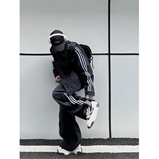 新款拉链拼接三条杠阔腿宽松百搭牛仔裤X1002-1-NZ2325P75控98，男装牛仔裤，星座1002-1