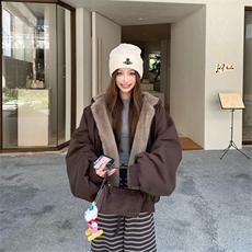 两面穿现货重磅短款座山雕棉衣男女双面穿毛毛绒棉服加厚外套，男装棉衣，电商A486-1
