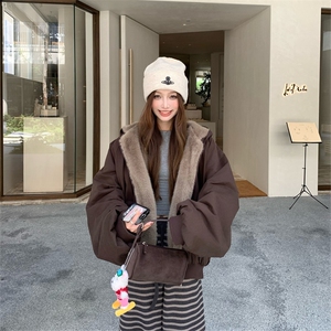 两面穿现货重磅短款座山雕棉衣男女双面穿毛毛绒棉服加厚外套图片