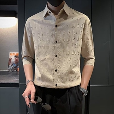 衬衫男短袖潮牌冰丝七分袖男装夏季衣服休闲痞帅半袖衬衣潮C305，男装T恤，星座1116A-2（原606A-1）