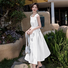 浅蓝色无袖连衣裙女2025夏季新款法式独特漂亮海边度假风背心长裙，女装连衣裙，跑量工厂店