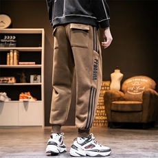 2019冬季新日系大码男条纹束脚印花加绒加厚运动卫裤K569-P55，男装休闲裤，电商A001