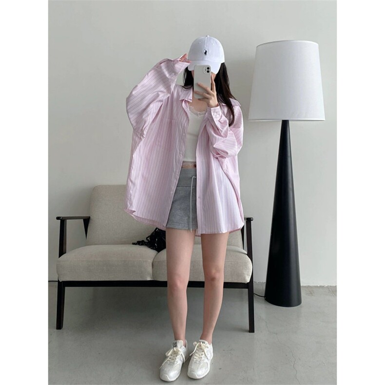 TC539-P45条纹防晒polo领长袖衬衫夏季新款时尚百搭上衣,女装衬衫,星座617A-2