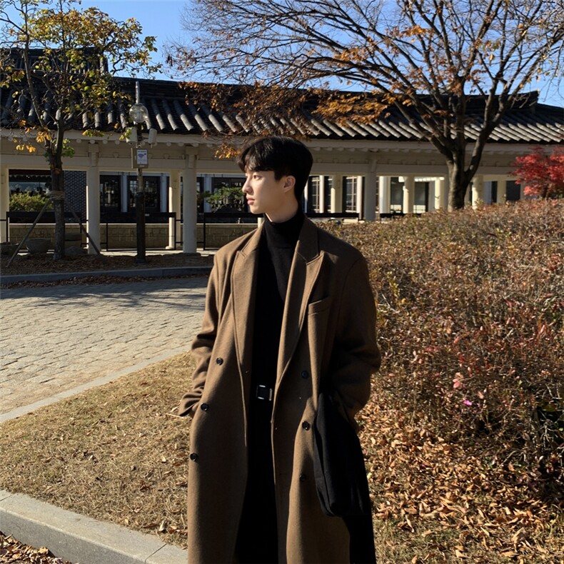 冬季新款双面呢大衣男中长款加厚男士双排扣呢子风衣外套，男装风衣，星座710