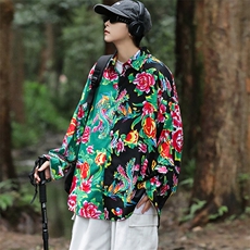 PC203秋装休闲东北大花拼接长袖衬衫外套男女宽松寸衣汉服演出服，男装衬衫，星座115A(原星座507）