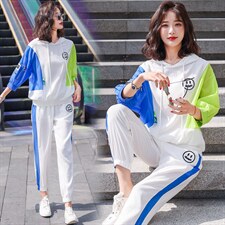 2022年夏季套头连帽时尚拼接撞色户外系列套装，女装运动套装，韩蜜菓