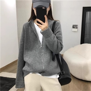 秋冬新款羊毛开衫女宽松休闲高级感韩版拉链毛衣外套针织衫百搭厚图片
