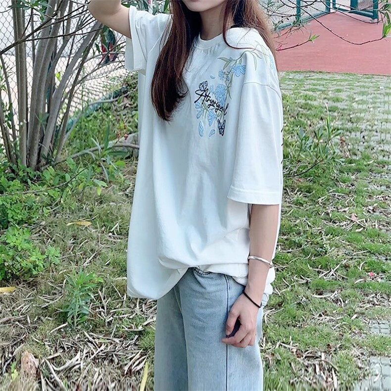 万针全刺绣解构设计260克重磅双纱纯棉高品质美式高街短袖T恤特35,男装T恤,电商A486