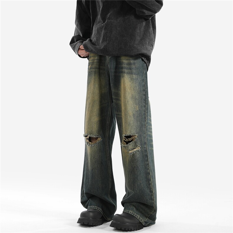 xz905-2-Z030##P65-（控98）美式破洞怀旧水洗牛仔裤，男装牛仔裤，星座905-2