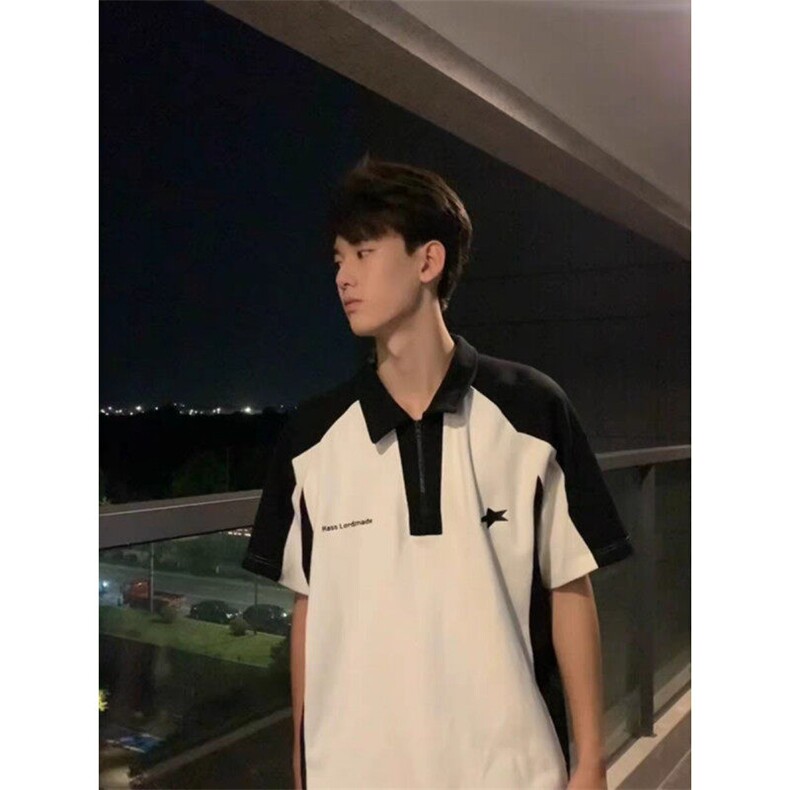 夏季polo衫短袖t恤男女设计感小众美式宽松半袖上衣PLD2299-P30,男装T恤,星座1008