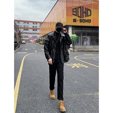 搭配马丁靴皮衣的休闲裤仿牛仔裤男秋冬机车风痞帅1412-2/612/P48，男装牛仔裤，星座1412-2